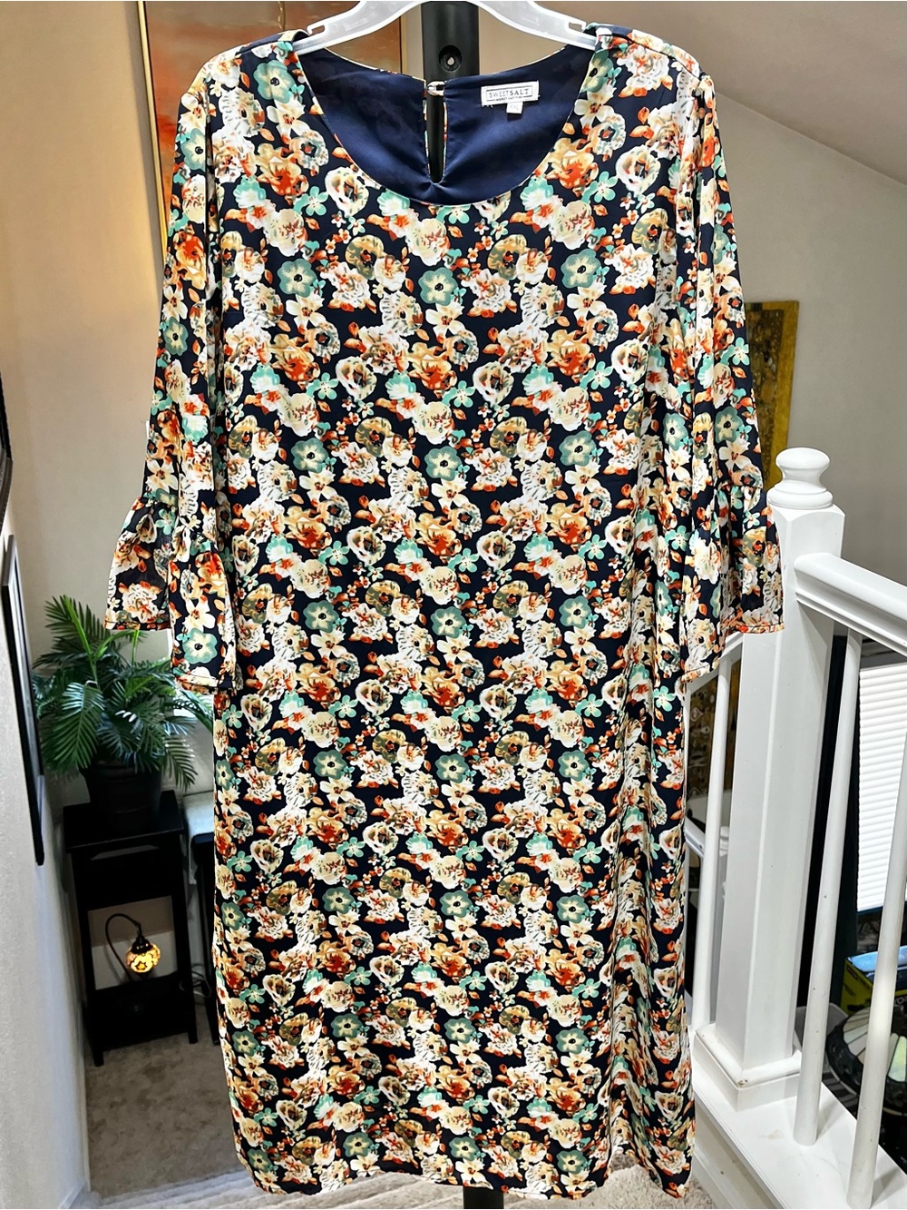 SWEET SALT Navy Floral 3/4 Sleeve Fully Lined Shift Dress Size XXL